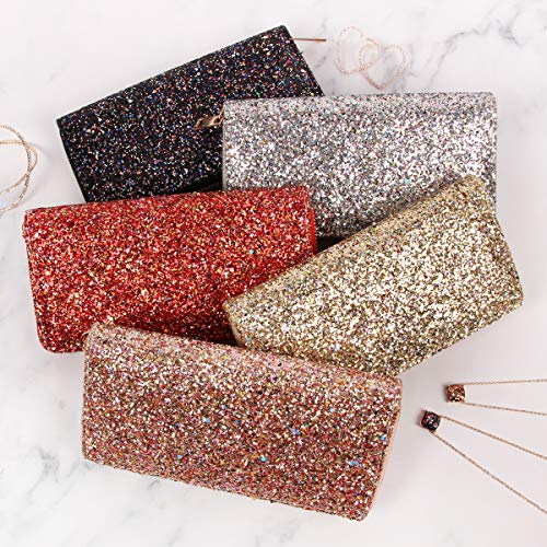 MYS Collection RIAH FASHION Rainbow Glitter Zip Around Wallet - Sparkly Confetti Single Zipper Clutch Purse with Card Slots (Rainbow - Silver)