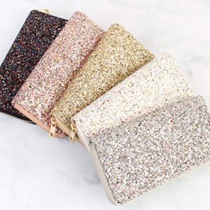 MYS Collection RIAH FASHION Rainbow Glitter Zip Around Wallet - Sparkly Confetti Single Zipper Clutch Purse with Card Slots (Rainbow - Silver)