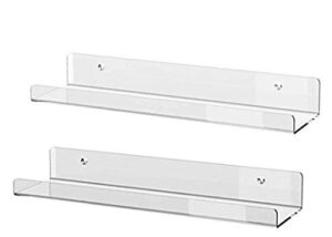 hesin acrylic book shelf floating wall ledges display shelves – 5mm thick invisible spice racks 2 pack of 15 l x 3.7″ d x 2.75″ h