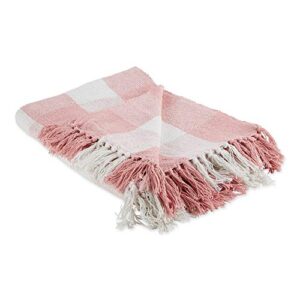 dii buffalo check collection rustic farmhouse throw blanket with tassles, 50×60, pink/white