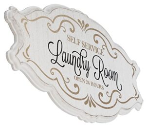 rustic self service laundry room wall hanging sign plaque – vintage look w/ whitewash finish