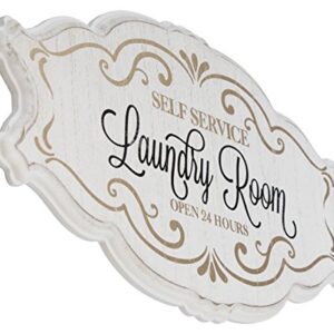 Rustic Self Service Laundry Room Wall Hanging Sign Plaque - Vintage Look w/ Whitewash Finish