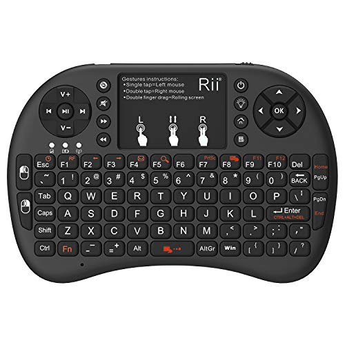 Rii 2.4GHz Mini Wireless Keyboard with Touchpad＆QWERTY Keyboard, Backlit Portable Keyboard with Remote Control for Laptop/PC/Tablets/Windows/Mac/TV/Xbox/PS3/Raspberry Pi .(Black)