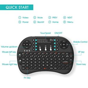 Rii 2.4GHz Mini Wireless Keyboard with Touchpad＆QWERTY Keyboard, Backlit Portable Keyboard with Remote Control for Laptop/PC/Tablets/Windows/Mac/TV/Xbox/PS3/Raspberry Pi .(Black)