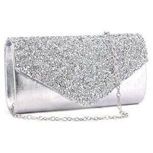 gabrine womens evening bag handbag clutch purse rhinestone-studded flap for wedding party prom(silver)