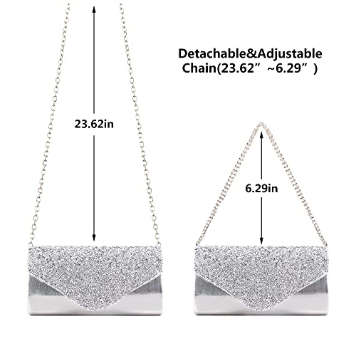 Gabrine Womens Evening Bag Handbag Clutch Purse Rhinestone-Studded Flap for Wedding Party Prom(Silver)