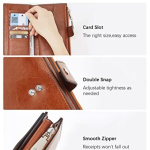 BOSTANTEN Womens Leather Wallets RFID Blocking Large Capacity Credit Cards Holder Phone Clutch Brown Orange