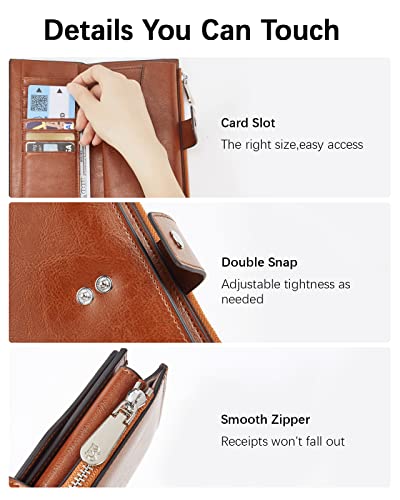 BOSTANTEN Womens Leather Wallets RFID Blocking Large Capacity Credit Cards Holder Phone Clutch Brown Orange