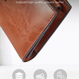 BOSTANTEN Womens Leather Wallets RFID Blocking Large Capacity Credit Cards Holder Phone Clutch Brown Orange