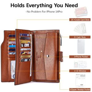 BOSTANTEN Womens Leather Wallets RFID Blocking Large Capacity Credit Cards Holder Phone Clutch Brown Orange