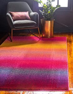 unique loom estrella collection, gradient, sunset, abstract, bright colors area rug, 7 x 10 ft, pink/gold