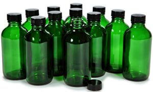vivaplex, 12, green, 4 oz glass bottles, with lids
