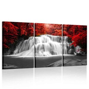 kreative arts black white and red canvas wall art 3 pieces red woods waterfall canvas print landscape paintings framed picture for office and home décor ready to hang 16x24inchx3pcs