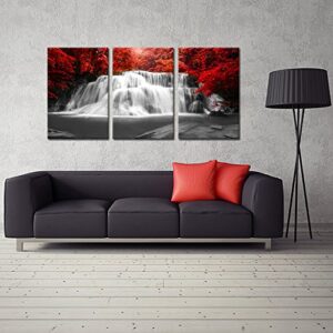 Kreative Arts Black White and Red Canvas Wall Art 3 Pieces Red Woods Waterfall Canvas Print Landscape Paintings Framed Picture for Office and Home Décor Ready to Hang 16x24inchx3pcs