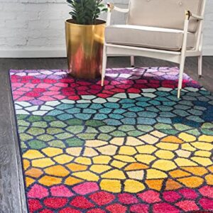 Unique Loom Estrella Collection Geometric, Abstract, Colorful, Modern, Mosaic Area Rug, 7 x 10 ft, Multi/Blue