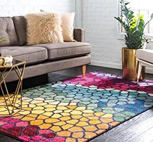 Unique Loom Estrella Collection Geometric, Abstract, Colorful, Modern, Mosaic Area Rug, 7 x 10 ft, Multi/Blue