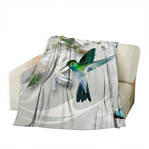 Moslion Soft Cozy Throw Blanket Hummingbird Gathering Honey Green Blue Gray Fuzzy Warm Couch/Bed Blanket for Adult/Youth Polyester 60 X 80 Inches(Home/Travel/Camping Applicable)