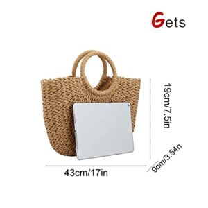 LXXUY Straw Bags for Women, Hand-woven Straw Large Hobo Summer Beach Bag Round Handle Ring Toto Retro Rattan Bag, Coyote Brown, One Size