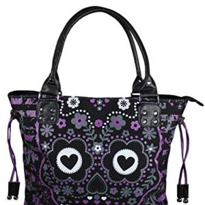 Lost Queen Purple Candy Flower Sugar Skull Cotton Canvas Shoulder Bag