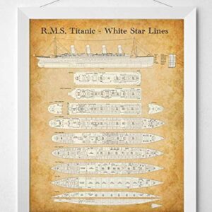 R. M. S. Titanic - White Star Lines Deck Plan - 11x14 Unframed Patent Print - Great Gift and Decor for History and Cruise Ship Buffs Under $15