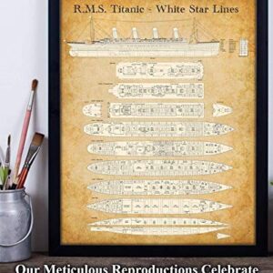 R. M. S. Titanic - White Star Lines Deck Plan - 11x14 Unframed Patent Print - Great Gift and Decor for History and Cruise Ship Buffs Under $15