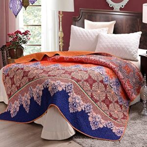 exclusivo mezcla luxury reversible cotton paisley boho striped quilted twin size (60×80 inch) bed blanket, machine washable and dryable