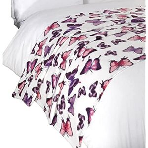 dreamscene butterfly fleece blanket super soft warm cozy sofa bed throw, 50″ x 60″ inch – purple white