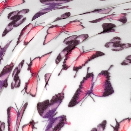 Dreamscene Butterfly Fleece Blanket Super Soft Warm Cozy Sofa Bed Throw, 50" x 60" inch - Purple White