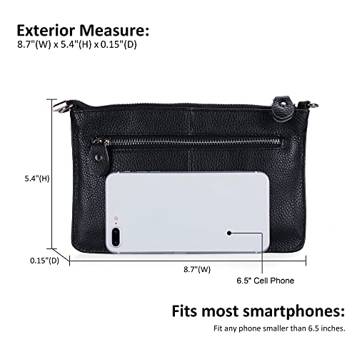 befen Black Women's Genuine Leather Wristlet Clutch Crossbody Phone Bags Wallet Purses and Handbags for Women, Fit Phone 14 Pro Max