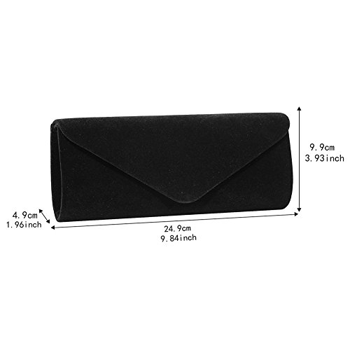 Women Evening Bag Clutch Purse,lovyoCoCo Handbag With Detachable Chain Strap for Wedding Cocktail Party Velvet Solid Color (Black)
