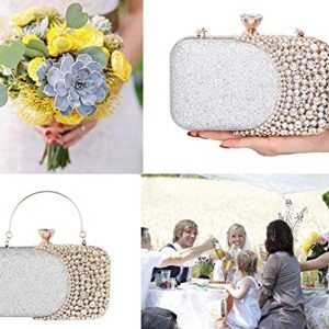 FIVE FLOWER Womens Crystal Evening Clutch Bag Wedding Purse Bridal Prom Handbag Party Bag (GOLD), Medium