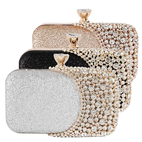 FIVE FLOWER Womens Crystal Evening Clutch Bag Wedding Purse Bridal Prom Handbag Party Bag (GOLD), Medium