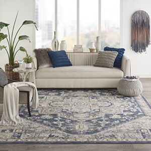 nourison concerto persian ivory blue 7’10” x 9’10” area -rug, easy -cleaning, non shedding, bed room, living room, dining room, kitchen (8×10)