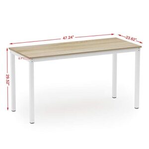 Teraves Computer Desk/Dining Table Office Desk Sturdy Writing Workstation for Home Office (47.24”, Beige + White Frame)