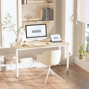 Teraves Computer Desk/Dining Table Office Desk Sturdy Writing Workstation for Home Office (47.24”, Beige + White Frame)