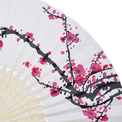 2 Pieces Folding Fans Handheld Fans Bamboo Fans with Tassel Women's Hollowed Bamboo Hand Holding Fans for Wall Decoration, Gifts (White Cherry)