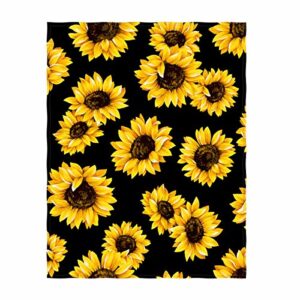 QH 58 x 80 Inch Sunflower Print Super Soft Throw Blanket for Bed Couch Sofa Lightweight Travelling Camping Throw Size for Kids Adults All Season