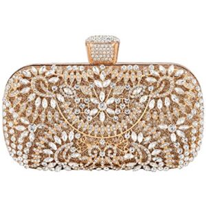 FIVE FLOWER Evening Clutch Bags Purse Handbag for Women Wedding Prom Party (GOLD), Medium