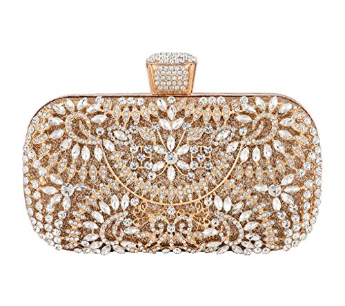 FIVE FLOWER Evening Clutch Bags Purse Handbag for Women Wedding Prom Party (GOLD), Medium