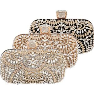 FIVE FLOWER Evening Clutch Bags Purse Handbag for Women Wedding Prom Party (GOLD), Medium