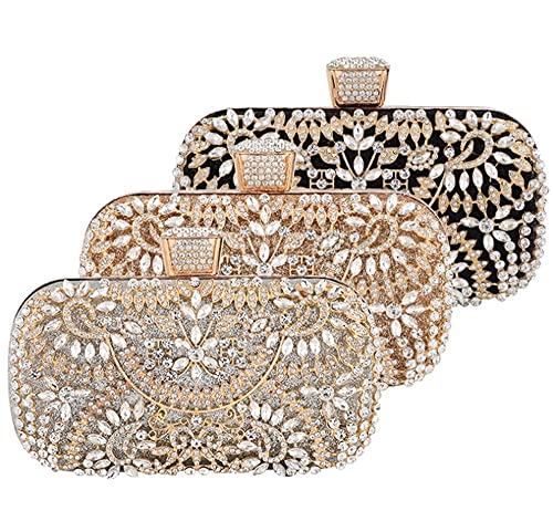 FIVE FLOWER Evening Clutch Bags Purse Handbag for Women Wedding Prom Party (GOLD), Medium