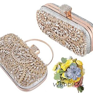 FIVE FLOWER Evening Clutch Bags Purse Handbag for Women Wedding Prom Party (GOLD), Medium