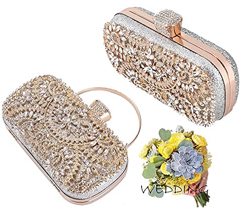 FIVE FLOWER Evening Clutch Bags Purse Handbag for Women Wedding Prom Party (GOLD), Medium