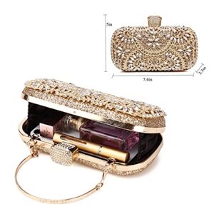 FIVE FLOWER Evening Clutch Bags Purse Handbag for Women Wedding Prom Party (GOLD), Medium