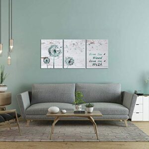 Zlove 3 Pieces Bathroom Canvas Wall Art Teal Dandelion with Some See a Weed Some See a Wish Inspirational Quote Flower Artwork on Wood Background For Home Bedroom Decor Stretched and Framed Ready to Hang 12"x16"x3pcs