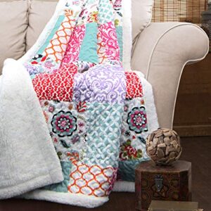 lush decor, purple and turquoise brookdale reversible throw-colorful floral pattern patchwork blanket-60 x 50″, 60 x 50