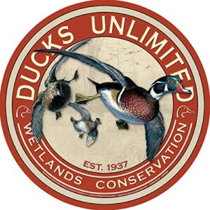 desperate enterprises ducks unlimited round aluminum sign with embossed edge – nostalgic vintage metal wall decor – made in usa
