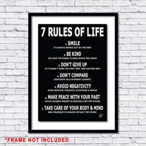 7 Rules of Life Motivational Poster – Printed on Premium Cardstock Paper – Sized 11.7 x 16.5 Inch - Perfect for Bedroom, Home Office, College Dorm or Classroom - Inspirational Wall Art to Change your Mindset for Growth