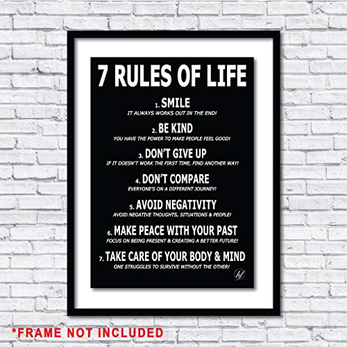 7 Rules of Life Motivational Poster – Printed on Premium Cardstock Paper – Sized 11.7 x 16.5 Inch - Perfect for Bedroom, Home Office, College Dorm or Classroom - Inspirational Wall Art to Change your Mindset for Growth