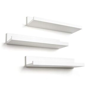 americanflat 14 inch floating shelves in white composite wood – wall mounted storage shelves for bedroom, living room, bathroom, kitchen, office and more, 14 inches , 3 count (pack of 1)